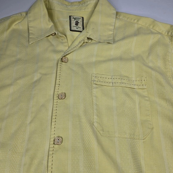 Jamaica Jaxx Men's XL Silk Button Down Shirt Short Sleeve Yellow Stripe - Picture 1 of 9